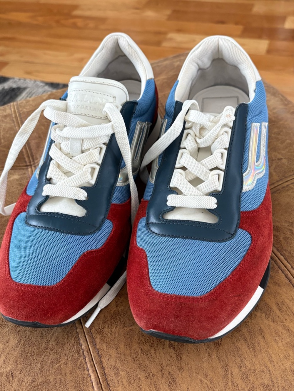 Bally Men's Multicolor Suede & Mesh Sneakers in Red, Blue & White
